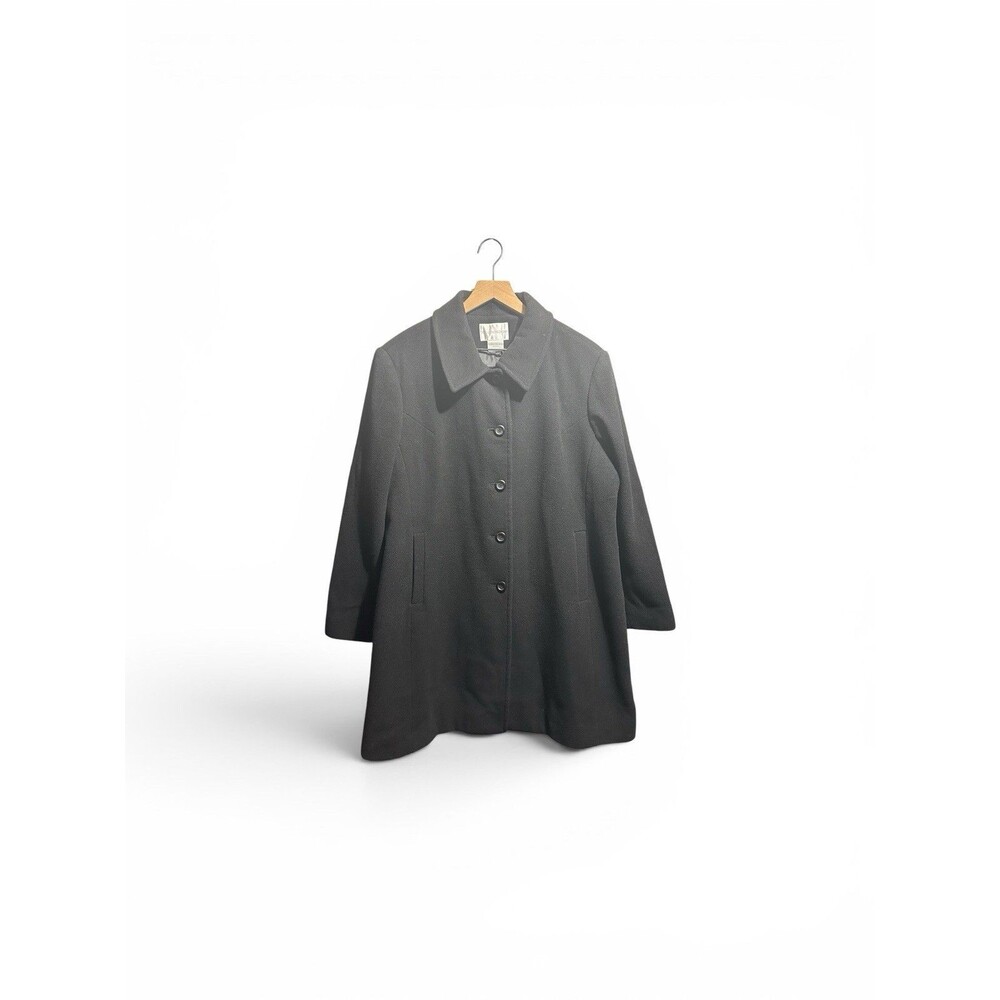 Worthington Pea Coat Women's XL 100% Wool Black Mid-Length Overcoat